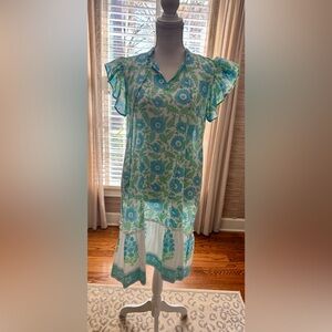 Isla Playa Floral Blue and Green Dress size Medium